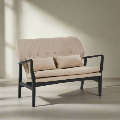 Malmo 2 Seat Beige Sofa With Black Wood Frame