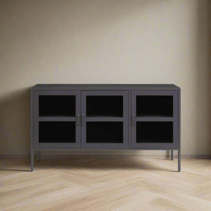 Stila Three Door Grey Metal Sideboard