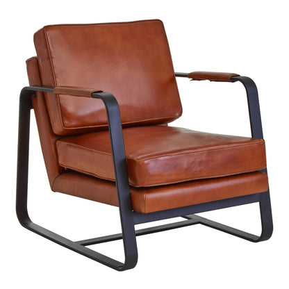 Bovine Tan Leather Armchair With Black Iron Frame