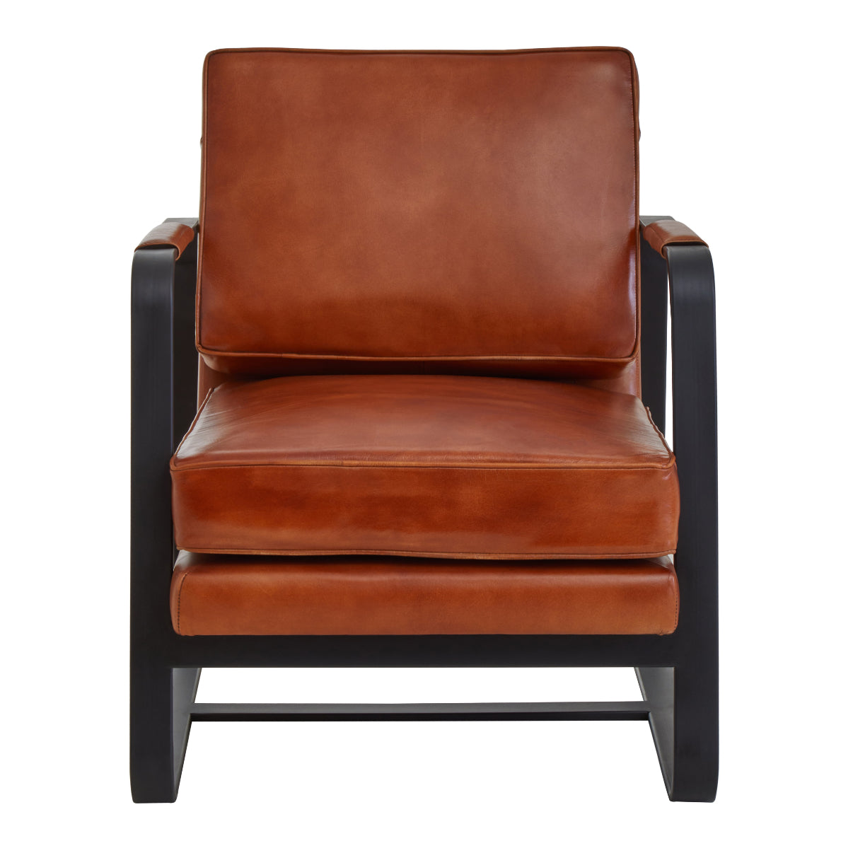 Bovine Tan Leather Armchair With Black Iron Frame