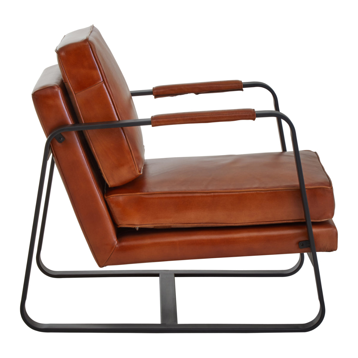 Bovine Tan Leather Armchair With Black Iron Frame