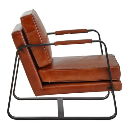 Bovine Tan Leather Armchair With Black Iron Frame