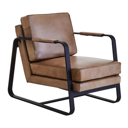 Bovine Grey Leather Armchair With Black Iron Frame