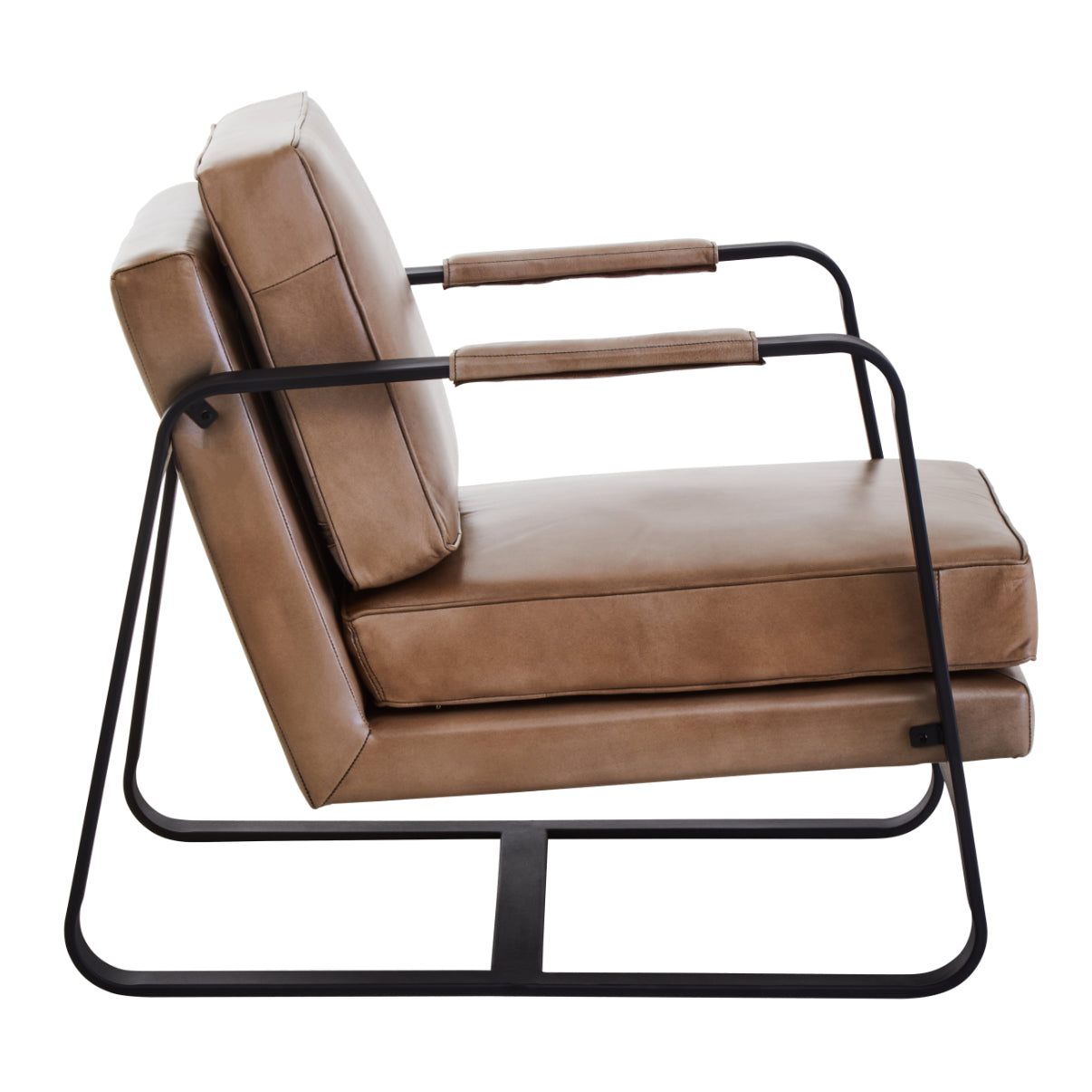 Bovine Grey Leather Armchair With Black Iron Frame