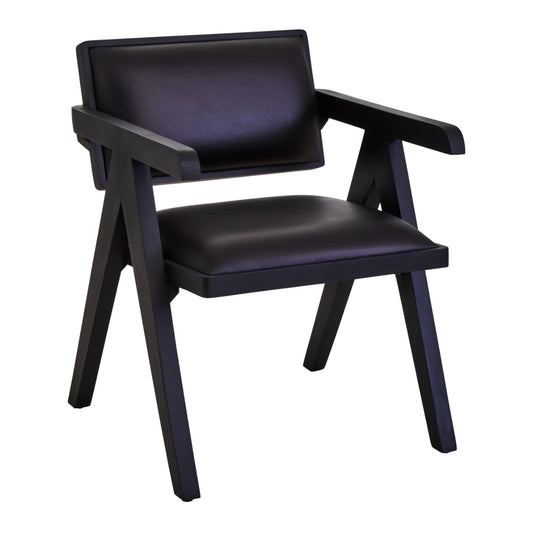 Bovine Black Leather Armchair With Wood Frame