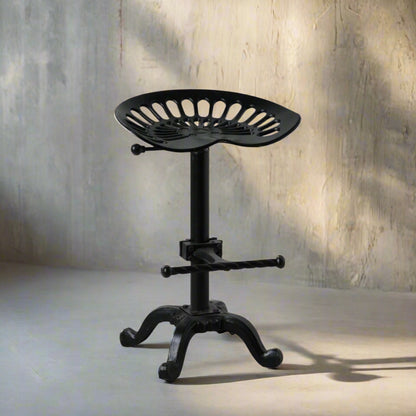 Adjustable Tractor Bar Stool With Black Metal Frame